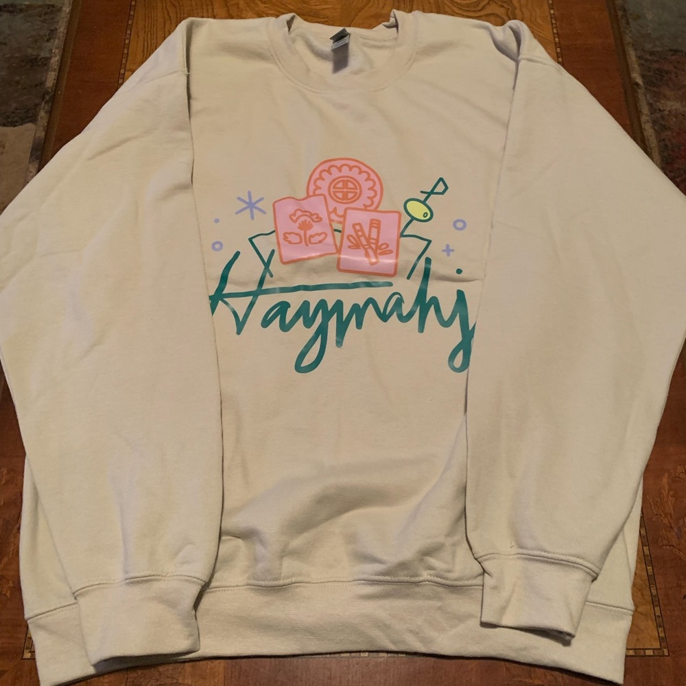 Gildan Cream Sweatshirt with Pink and Green Design